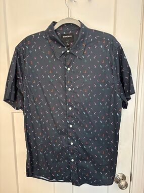 Bonobos Navy Short-Sleeve Button-Down Shirt with Tetris design